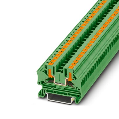 Phoenix Contact Feed-Through Terminal Block; PTV 4 GN ; 30A; 600V; 1-Level; #24 - #10; Push-In - Horizontal Entry Connection; Green